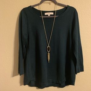 Loft dark green knit top medium